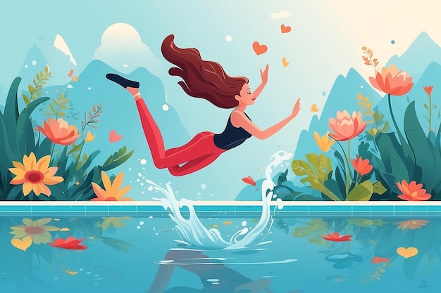 23 Creare un'immagine di un personaggio che si tuffa in una piscina di positività di egoismo