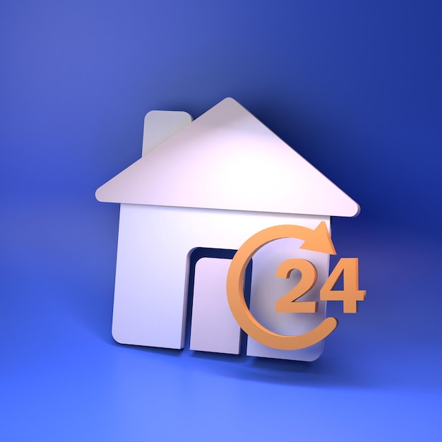 24 ore e icona della casa 3d rendering illustrazione