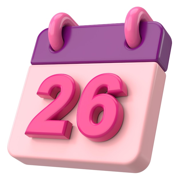 26° 26° giorno del mese Calendario Illustrazione 3D