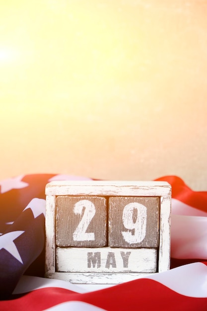 29 maggio calendario sullo sfondo bandiera Stati Uniti d'America concetto di giornata commemorativa