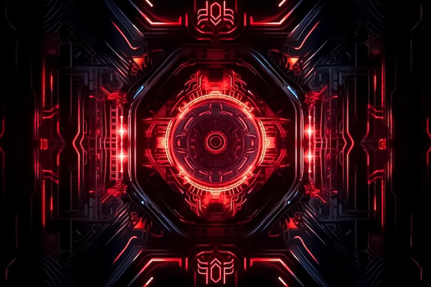2d scifi astratto futuristico background tecnologico di circuiti elettronici al neon rosso generato da Ai
