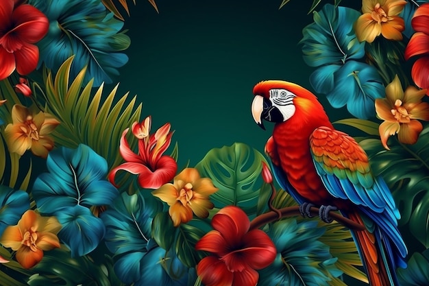 2D Wonder foglie tropicali e uccelli sfondo