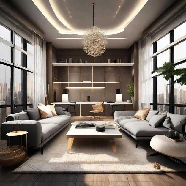 3 d render di un appartamento moderno con una splendida vista