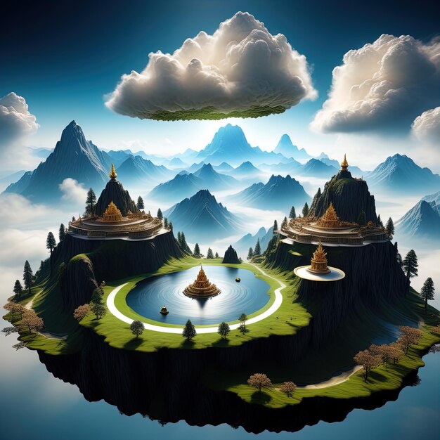 3 d rendering of a fantasy background3 d illustration of an ancient temple3 d rendered scene of beau