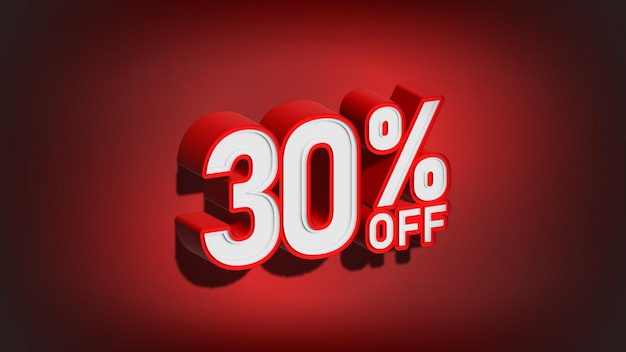 30% di sconto sull'illustrazione 3D su sfondo rosso 30% di sconto sul banner web di vendita promozionale