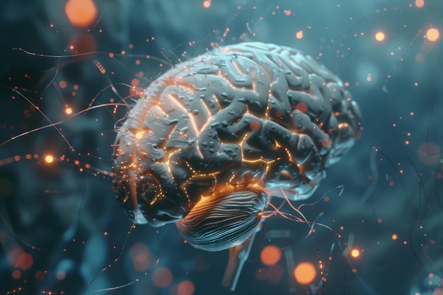 3Cerebro umano drenato con connessioni e strutture neurali dettagliate Ricerca medica futuristica