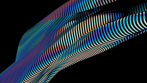 3D Abstract Multicolor Metallic Reflection wave Ribbon Bright Textile 3d render