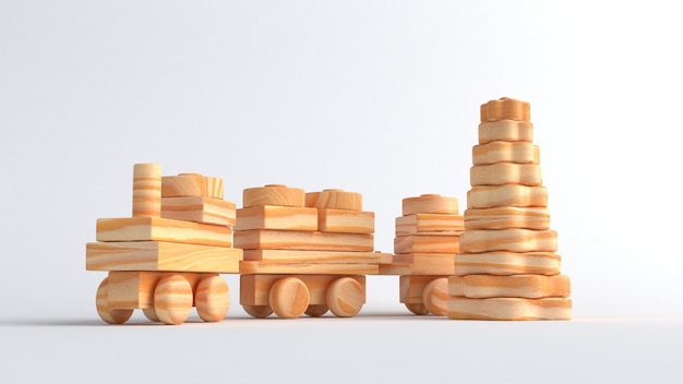 3d asset render illustrazione bambini giocattoli auto in legno