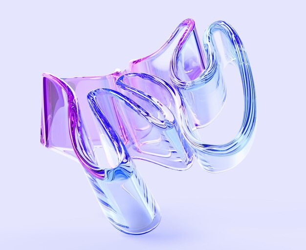 3d astratto vetro liquido nastro trasparente con pieghe e ruffles isolato icona di rendering forma d'onda gradiente olografica con rifrazione della luce cristallo elemento di progettazione dell'oggetto arcobaleno