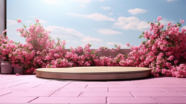 3d background pink podium HD 8K carta da parati Stock Photographic