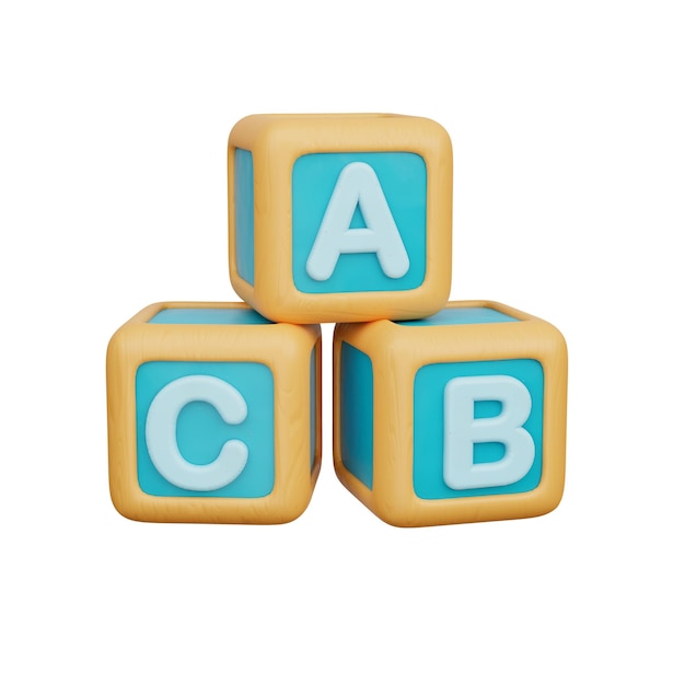3D Bambini giocattolo cubi di alfabeto in legno rendering 3D