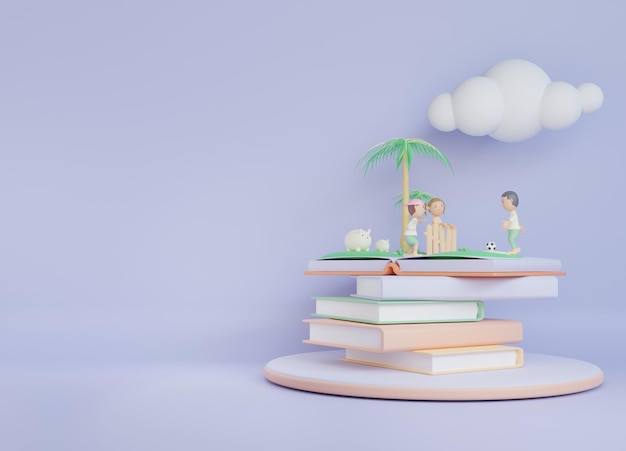 3d bambini libro illustrazione sfondo con il bambino che gioca a calcio