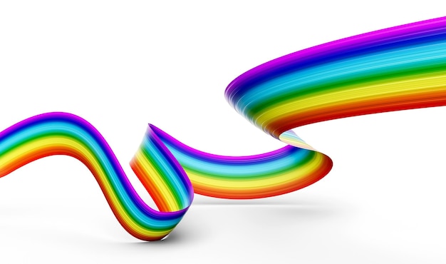 3d bandiera dell'arcobaleno 3d nastro arcobaleno lucido ondulato isolato su sfondo bianco illustrazione 3d