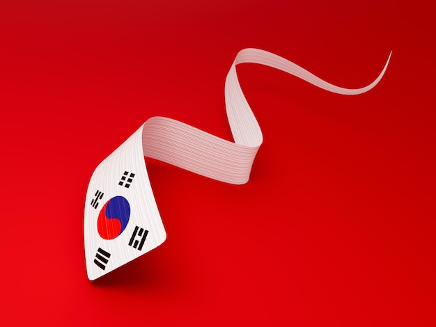 3d bandiera della Corea del Sud 3d ondulato brillante nastro della Corea del sud isolato su sfondo rosso 3d illustrazione