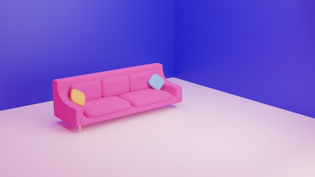 3d bel divano rosa render