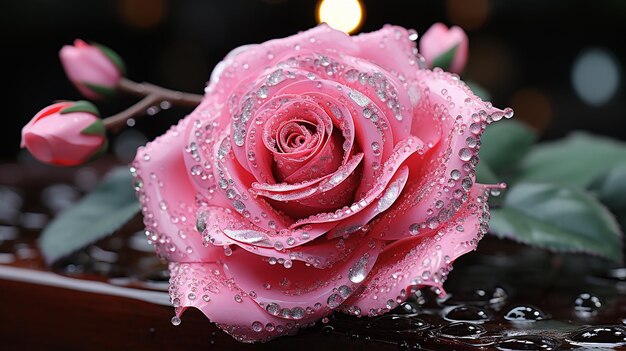 3d bella rosa waterdrops generativa ai