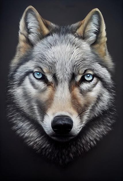 3d bellissimo ritratto di lupo grigio