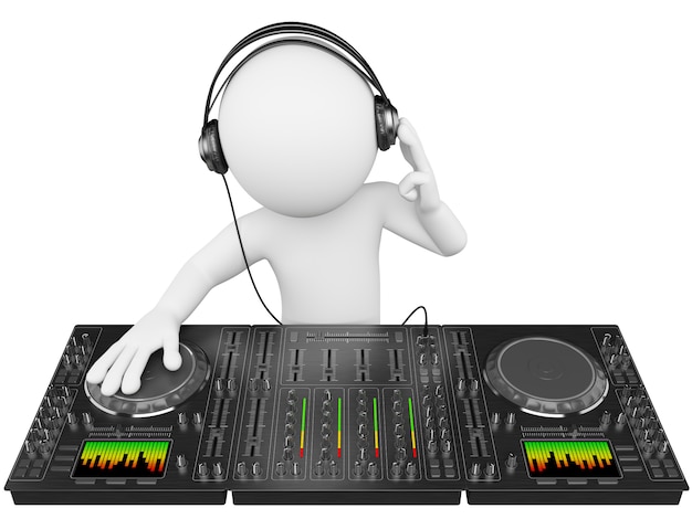 3D bianco DJ con un mixer