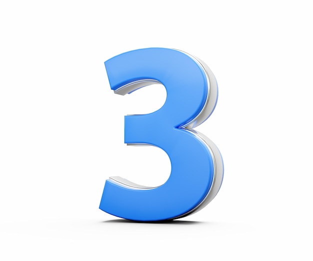3d blu 3 tre cifre 3d tre numeri isolati su sfondo bianco 3d illustrazione