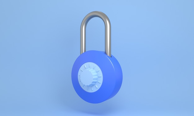 3d blu pastello lucchetto chiuso stile minimalista Blocco sicurezza sicurezza icona bloccata