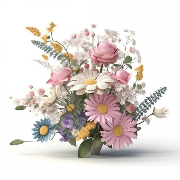 3d bouquet di fiori Giardinaggio elementari di cura del giardino primaverile isolati su sfondo bianco