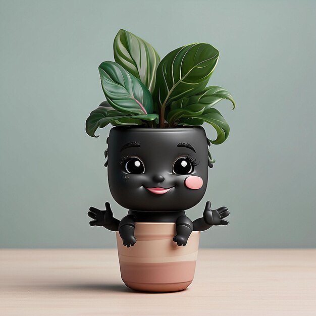 3d carino Calathea personaggio nero