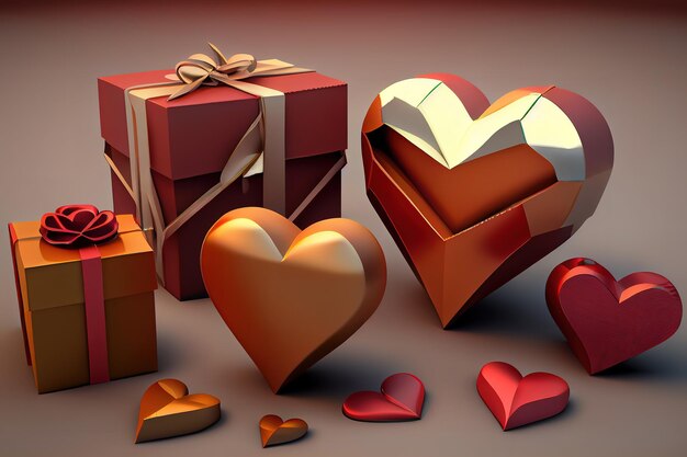 3d carino confezione regalo con nastro rosa nel tema di San Valentino Generative Ai