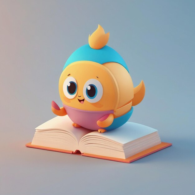 3d carino personaggio mascotte al libro