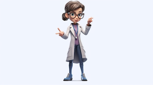 3d cartoon felice medico femminile cartoon medico AI generativa