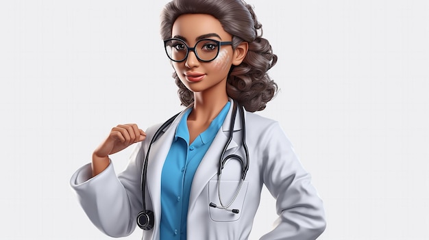 3d cartoon felice medico femminile cartoon medico AI generativa