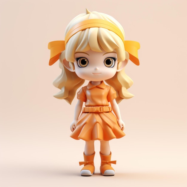 3d Cartoon Girl In Orange Dress Anime ispirato al design dei personaggi