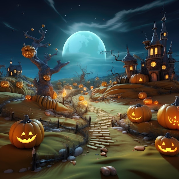 3D Cartoon Halloween Festivity Spooky Concept Background