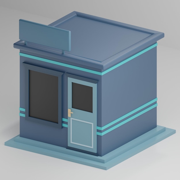 3D Cartoon Low Poly Building Blue Ver 2