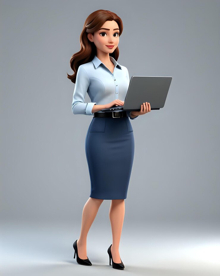 3d cartoon mature woman at work
