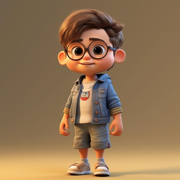 3D Cartoon ragazzino capelli rossi viso lentigginoso occhiali su sfondo bianco