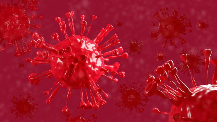 3d che rende l'infezione virale astratta che causa la malattia cronica coronavirus, virus, covid-19,