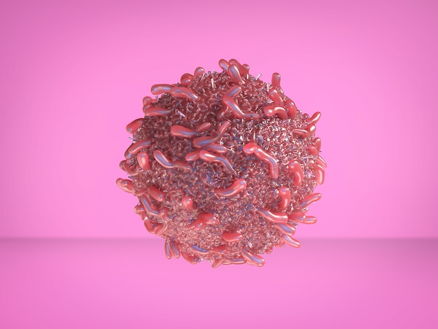 3d che rende la cellula cancerosa rossa su sfondo rosa