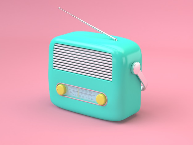 3d che rende la radio verde del fondo rosa