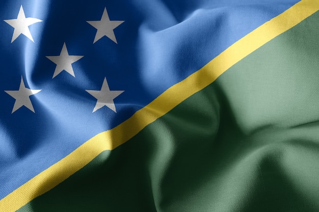 3d che rende realistica la bandiera di seta d'ondeggiamento delle Isole Salomone