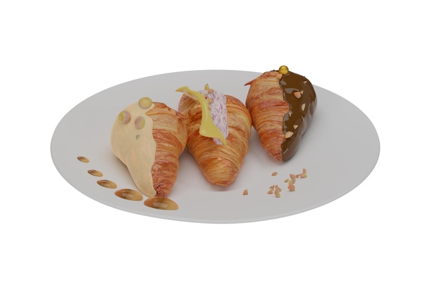 3d che rende realistico il piatto gastronomico del croissant
