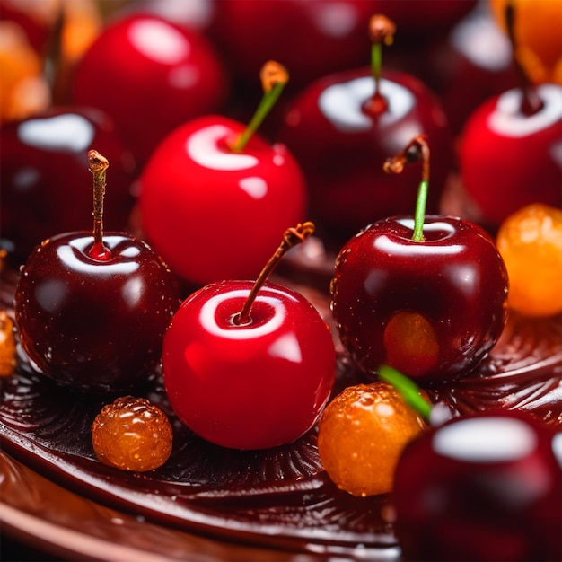 3d Chocolate Cherry Art Sculpture Bellezza Espressione realistica Medium Shot Sharp Focus Studio