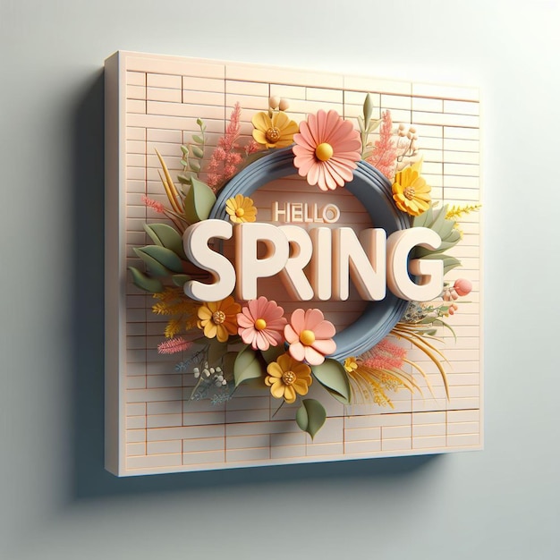 3D ciao primavera con fiori su di esso sfondo primavera foto