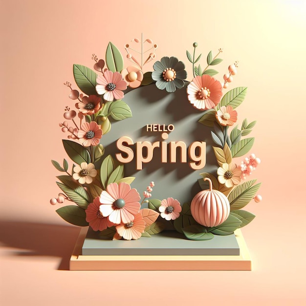 3D ciao primavera con fiori su di esso sfondo primavera foto