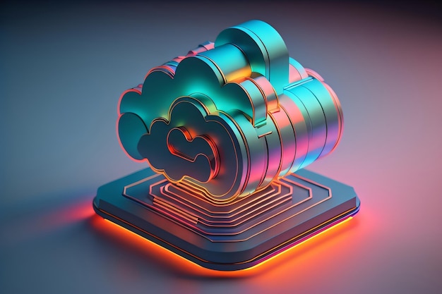 3D Cloud Computing Illustrazione creativa Servizi cloud Soluzioni cloud Sicurezza informatica Ai Mind Gestione della rete Data center moderno Cloud Networking Ai Generated