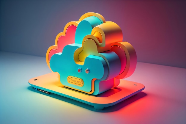 3D Cloud Computing Illustrazione creativa Servizi cloud Soluzioni cloud Sicurezza informatica Ai Mind Gestione della rete Data center moderno Cloud Networking Ai Generated