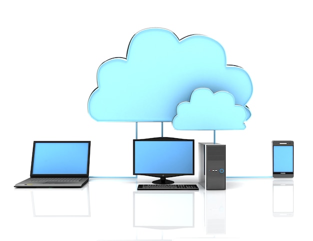 3d concetto di cloud computing su sfondo bianco