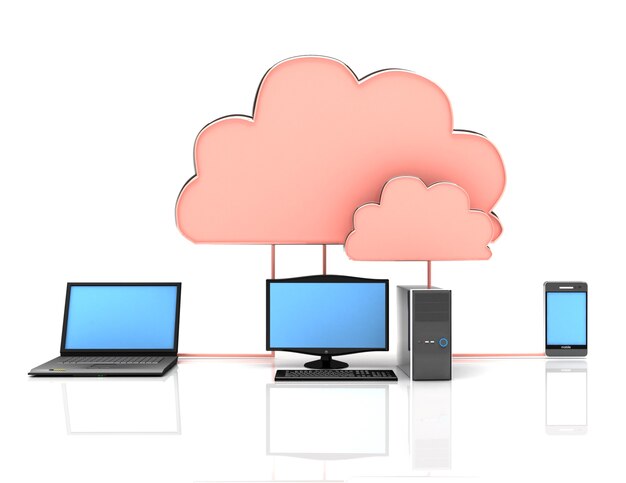 3d concetto di cloud computing su sfondo bianco