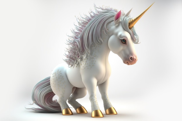 3d corpo pieno Unicorno in stile cartone animato centro studio completo in piccolo sfondo bianco