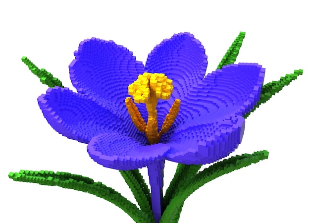 3D Crocus Fiore Pixel Su Sfondo Bianco