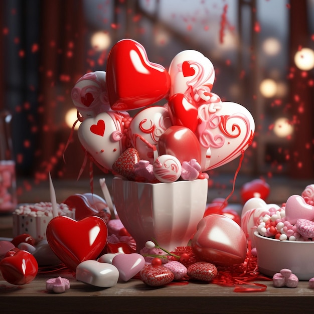 3D cuore coppia romantica che indossa abiti rossi brillanti festa di San Valentino generata da AI